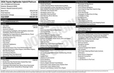 2026 Toyota Highlander Hybrid Hybrid Platinum