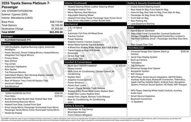 2026 Toyota Sienna Platinum