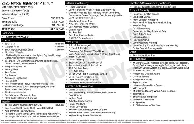 2026 Toyota Highlander Platinum