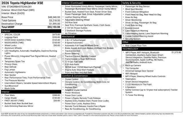 2026 Toyota Highlander XSE