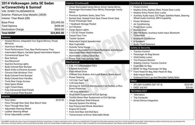 2014 Volkswagen Jetta SE w/Connectivity/Sunroof PZEV