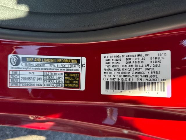 2016 Honda Accord LX-S w/Honda Sensing