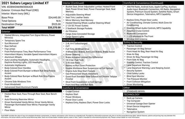 2021 Subaru Legacy Limited XT