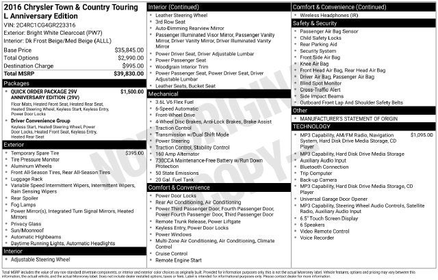 2016 Chrysler Town & Country Touring-L