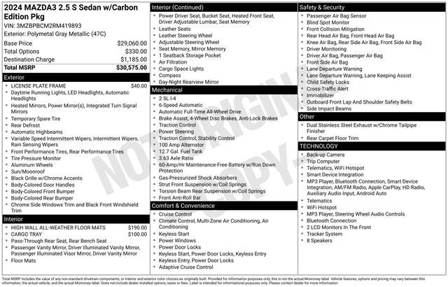 2024 Mazda Mazda3 2.5 S Carbon Edition