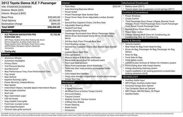 2012 Toyota Sienna XLE 7 Passenger