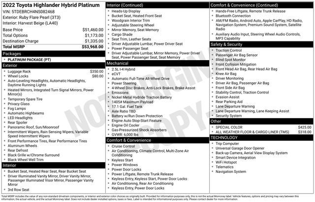 2022 Toyota Highlander Hybrid Platinum