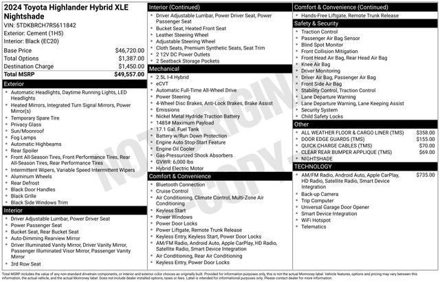 2024 Toyota Highlander Hybrid XLE Nightshade