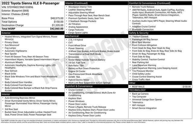 2022 Toyota Sienna XLE 8 Passenger
