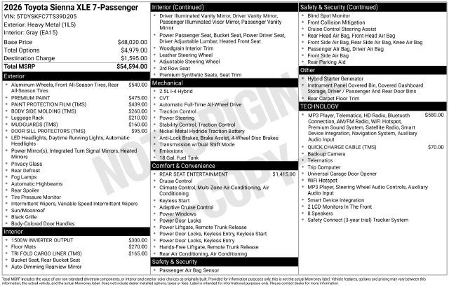 2026 Toyota Sienna XLE 7 Passenger