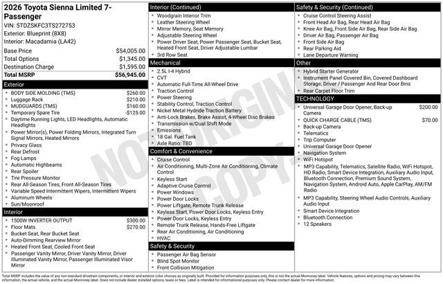 2026 Toyota Sienna Limited 7 Passenger